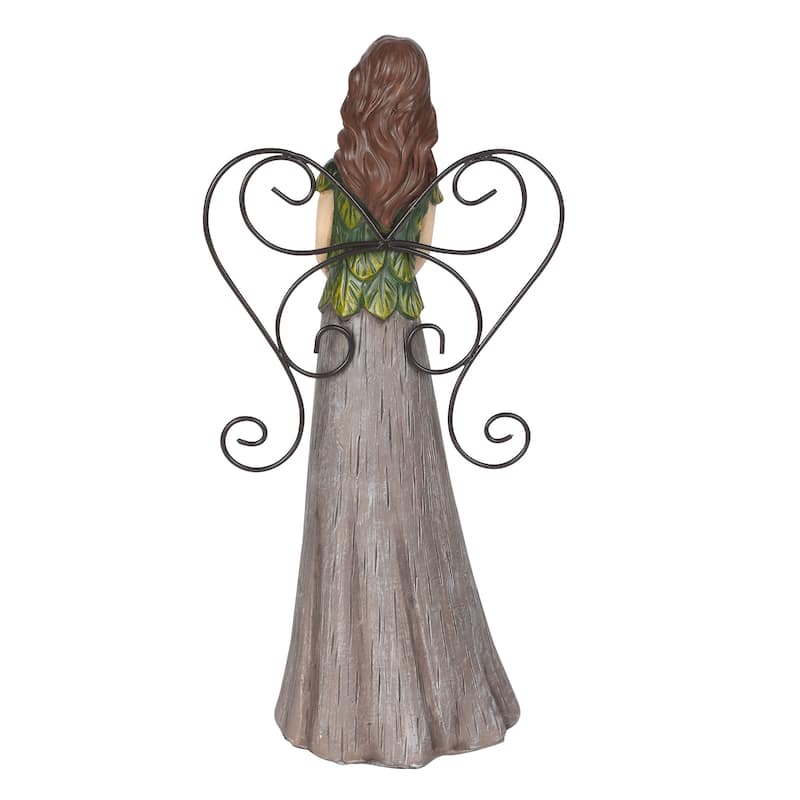Floral Woodland Angel Holding Birdhouse Statuary Decor