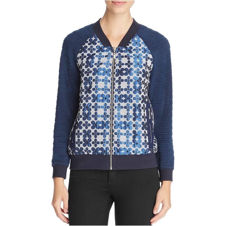 Finity Womens Floral Bomber Jacket,, Blue, 12