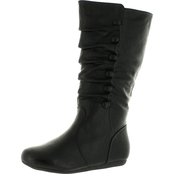 Top Moda Bank-78 Womens Mid Calf Round Toe Stiching Flat Boots