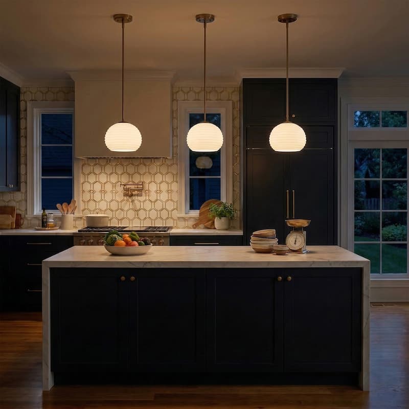 Acroma 1-Light Striped Glass Globe Pendant For Kitchen Island