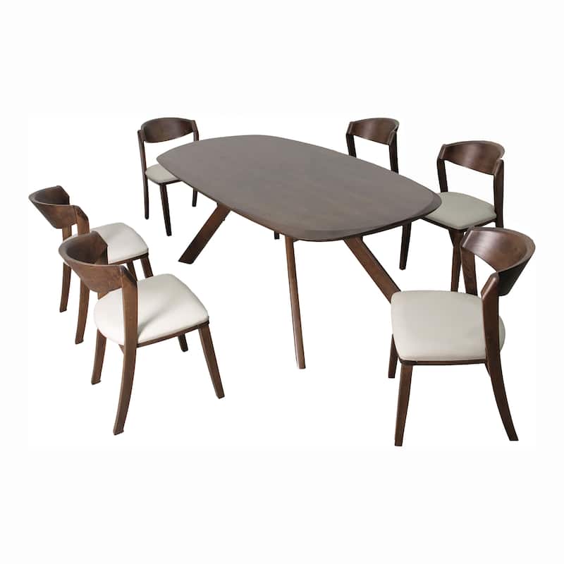 Furniture of America Abigail VI Mid-Century Modern 7-Piece Walnut Solid Wood Dining Set with Padded Chairs
