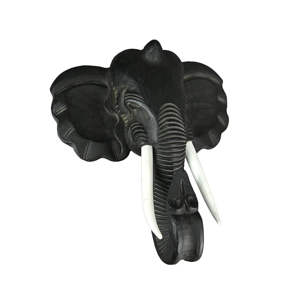 Zeckos Carved 19"H African Elephant Bust Sculpture Art Statue