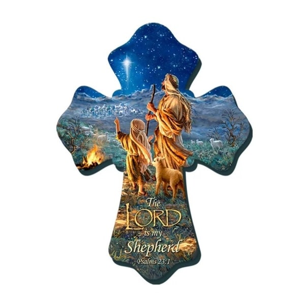 8" Blue and Brown Nativity Biblical Quoted Wall Cross - N/A