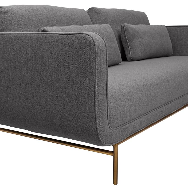 Lilou 77" Fabric or Velvet 3 Seater Sofa Sofa with Antique Brass Metal Legs