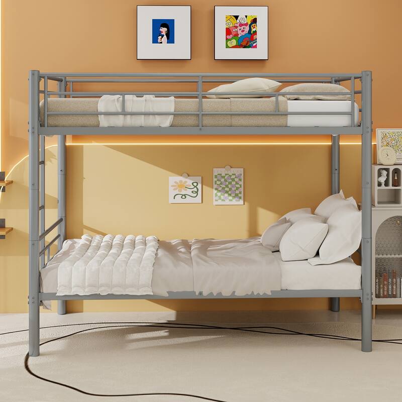 Twin Over Twin Metal Bunk Bed,Metal Structure Bedframe with Ladders & Guardrail,Convertible 2 Beds,No Spring Box Required