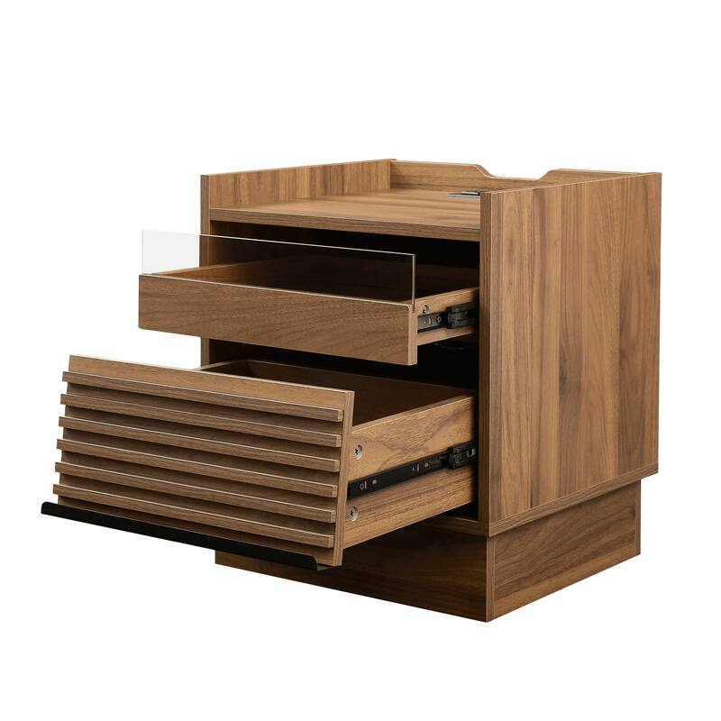 Mid Century Modern Nightstand with 2 Drawers and LED lights