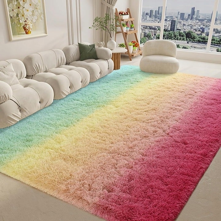 Shaggy Home Decor Carpet Luxury Gradient Rug for Living Room Bedroom