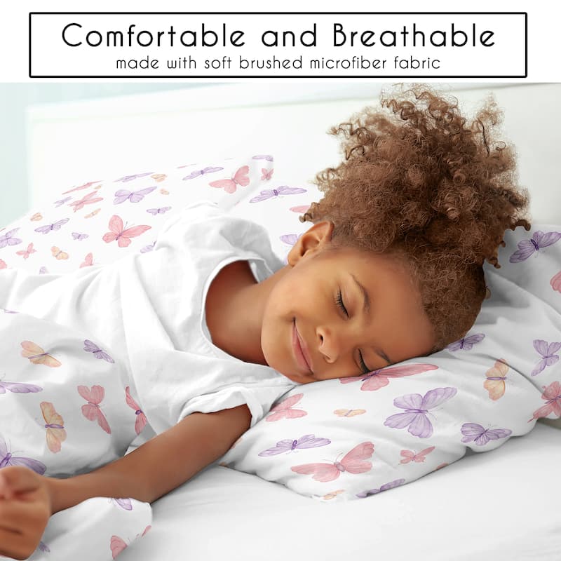 Sweet Jojo Designs Pink/Purple Shabby Chic Butterfly Girl 4pc Twin-size Comforter Set - Colorful Butterflies Pastel Watercolor