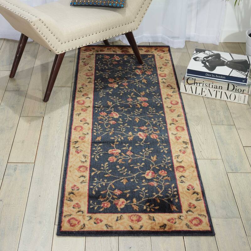Nourison Somerset Abrash Bordered Floral Area Rug - 2' x 5'9" Runner - Navy - Runner/Rectangle