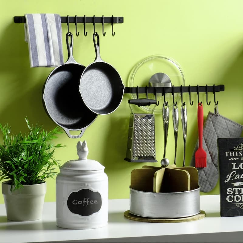 Wallniture Casto 17" Pot Rack Set of 2, Utensil Holder with 20 S Hooks, Iron, Black