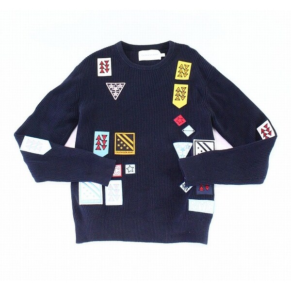 Shop Calvin Klein Mens Sweaters Navy Blue Size Medium M Patchwork