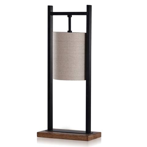 Logan - Transitional Metal Desk Lamp - Black Finish - Oatmeal Beige Pendant Shade