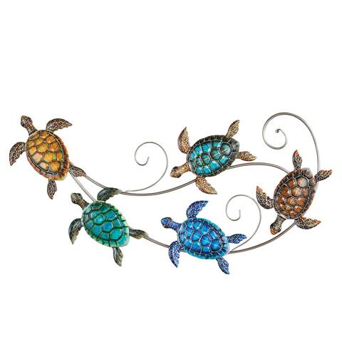Colorful Sea Turtle Iron Scrolling Wall Décor - 26.250 x 13.810 x 3.000