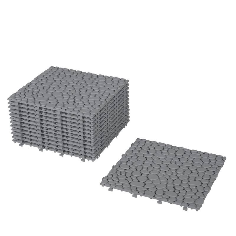 12 x 12 Inch Interlocking Deck Tiles,Bathroom Shower Balcony Porch Weight Capacity Upto 440 LBS,Pebble Stone Pattern Pack of 12