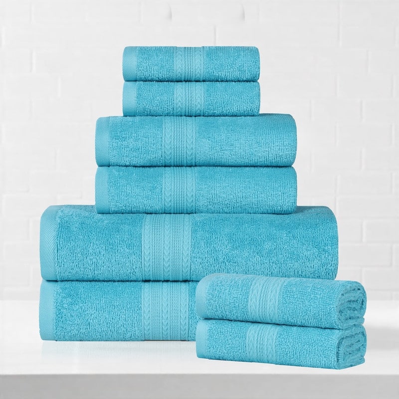Superior Eco-Friendly Cotton 8-Piece Towel Set - Turquoise