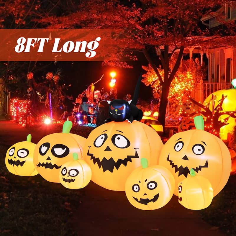 Gymax 8FT Halloween Pumpkins Stack Decor Inflatable Pumpkin Station w/