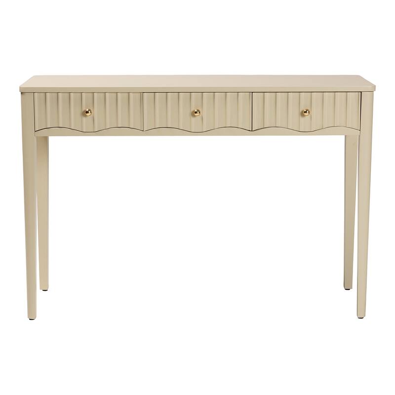 Leeba Console Table - 3-Drawer Accent Table with Fluted Wood and Scalloped Framing for Living Room, Hallway, or Entryway