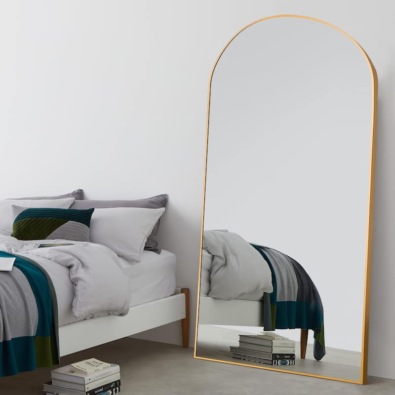 Arch Floor & Full Length Gold Framed Wall Mirror - 67"×30" - Right Angle