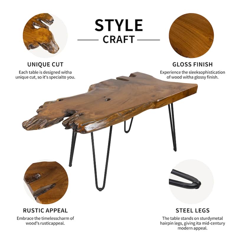 Handcrafted Live Edge Teak Irregular Coffee Table Accent Side Table