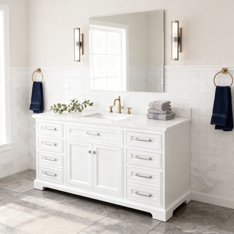 Nephelily 48" 60" 72" Vintage Uni-Vanity Bathroom Cabinet, Tall Drawer