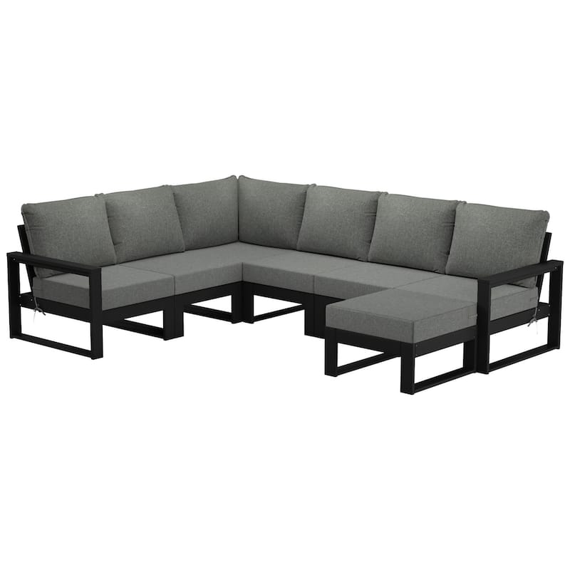 Endless Patio 7-Piece Deep Seating Set with Ottoman with Black Frame - Black/Gray