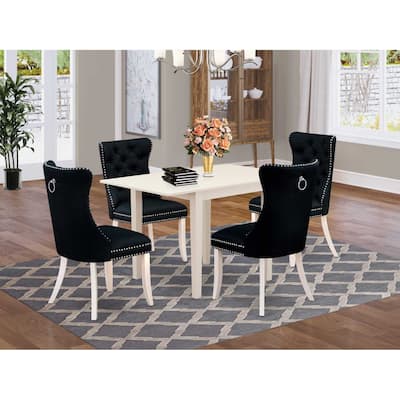 5-Piece Linen White Finish Solid Wood Top - Rectangular Dining Room Set - (Seats-4)