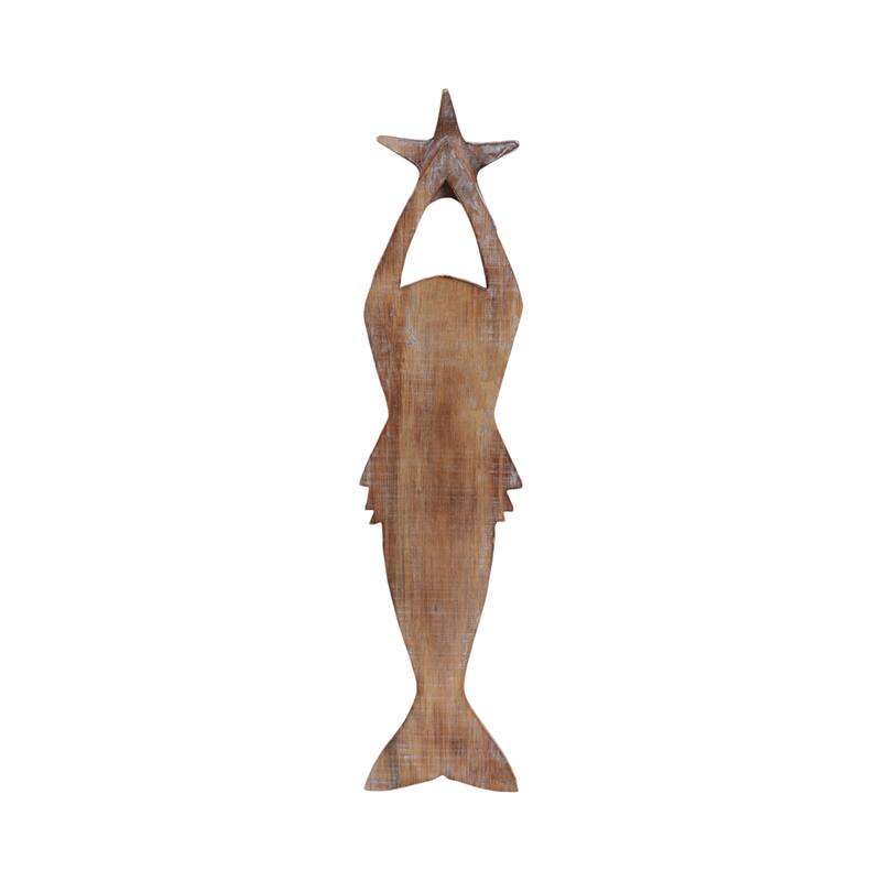 Shell Capiz Wall Hanging Mermaid Silhouette and Star Accent - 24" Gold