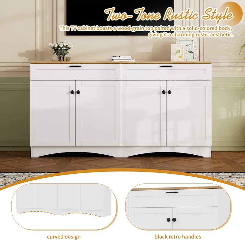 Farmhouse Entertainment Center TV Stand with Storage Cabinet and Bookshelf - White
