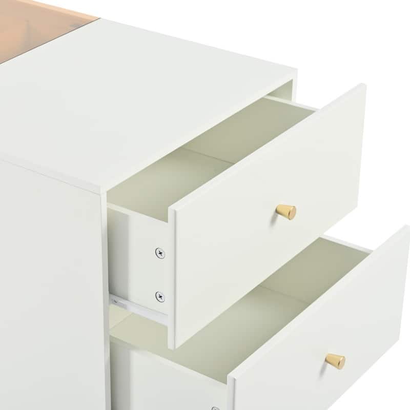 Island Vanity Dresser and Storage Cabinet Dressing Island with Glass Shelves Spacious
