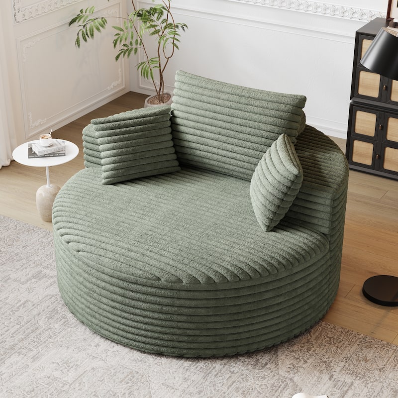 Fluffy Barrel Chair Corduroy Chaise Lounge Single Floor Sofa Armchair Cloud Recliner Chair with Cylindrical Pillow