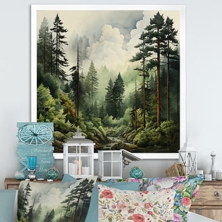 Designart "Pine Tree Forest" Landscapes Framed Canvas Art Print - Bed ...