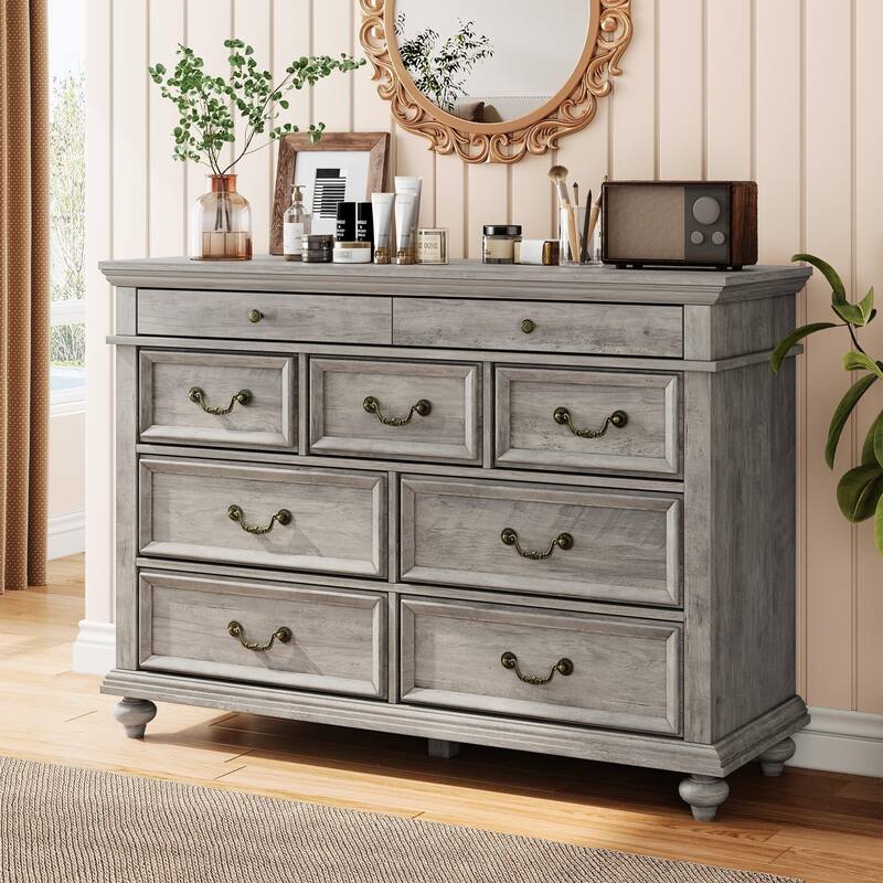 Farmhouse 9 Drawers Dresser for Bedroom, 47" Wide Wood Rustic Chest of 9 Drawers with Metal Handles, Vintage Design
