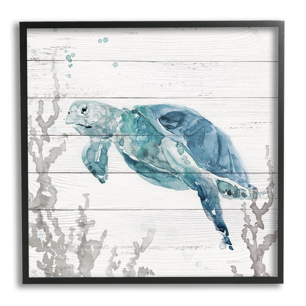 Stupell Swimming Sea Turtle Coral Beach Plank Design Framed Wall Art, Design by Carol Robinson