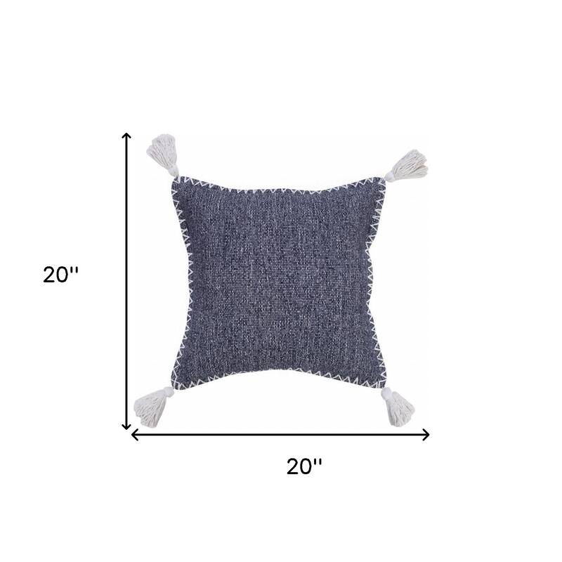HomeRoots 20" X 20" Deep Blue And White 100% Cotton Zippered Pillow