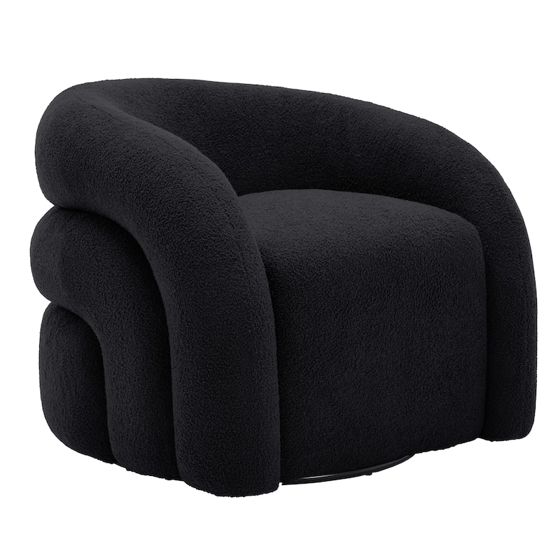 Modern Upholstered Swivel 360 degree Rotation Boucle Barrel Chair