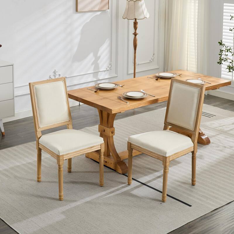 Dining Chairs Set of 2, Square Backrest Solid Wood Frame Dining Chair
