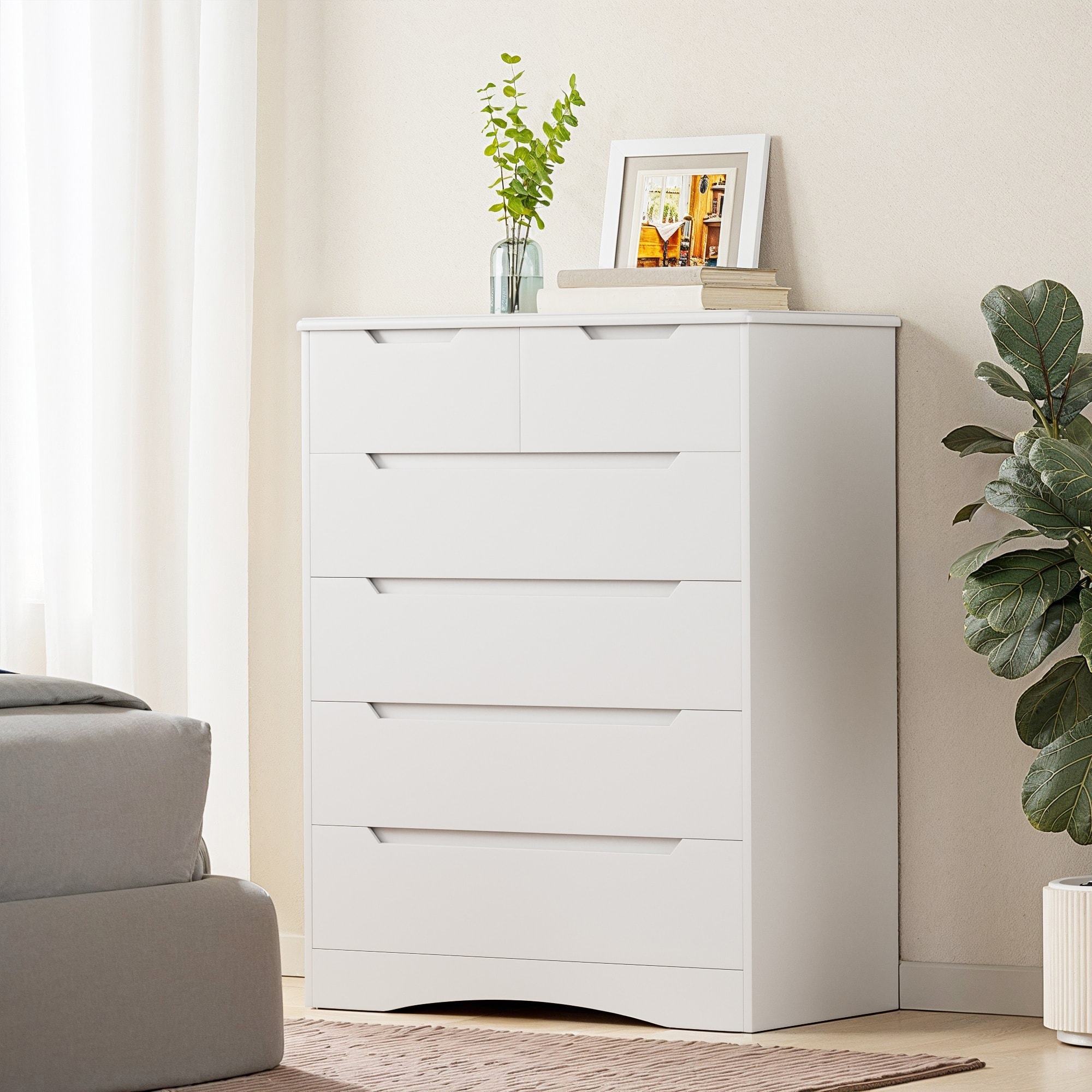 3/4/5/6 Drawers Wooden Dresser, Enterway Corner TableTall Chest of Drawers with Large Drawer Storage Organizer