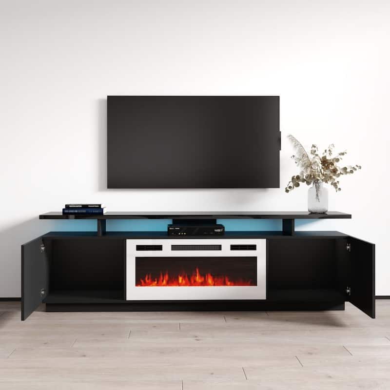 Meble Furniture Eva Modern 71" Electric Fireplace TV Stand with LED Lighting for up to 80" TVs