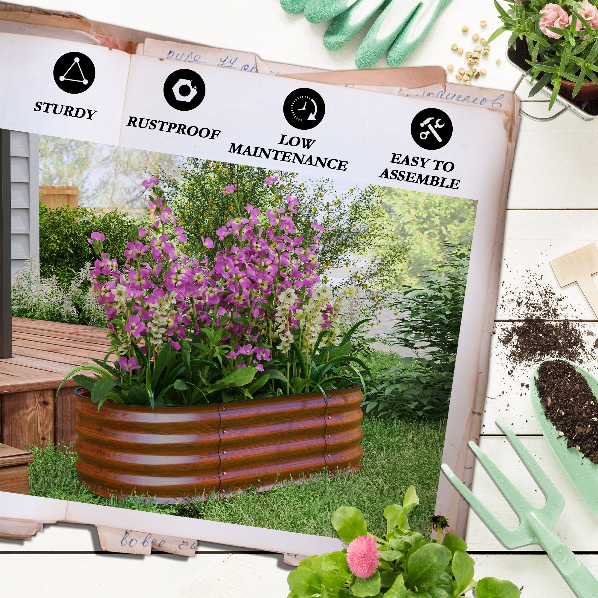 REPOLAR WELCOME TO MY GARDEN 7個セット Raised Garden Bed Kit, Outdoor Metal Elevated Planter Box with
