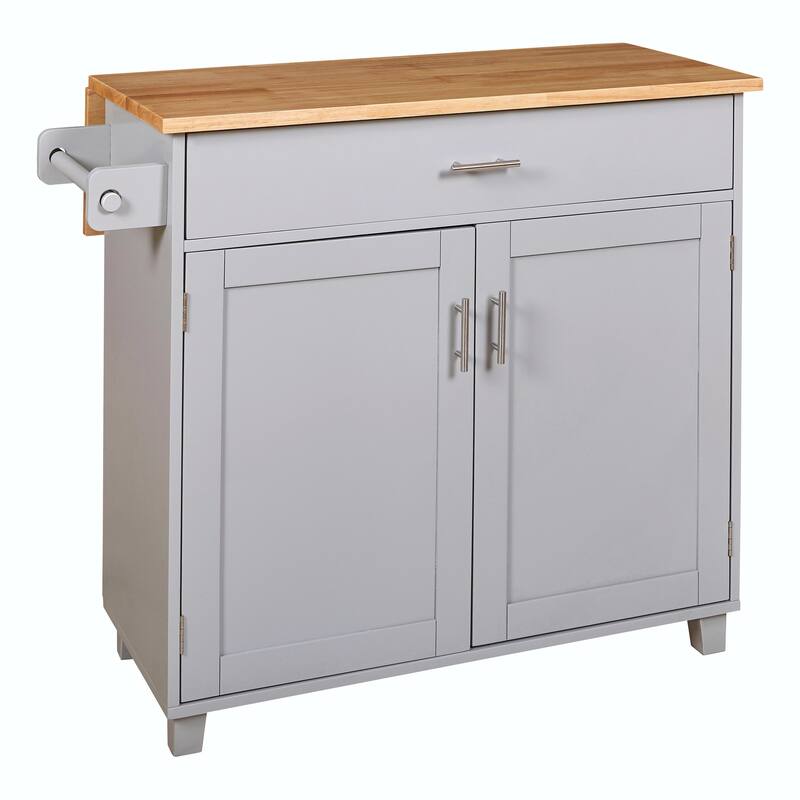 Kitchen Island with Rubber Wood Top, Spacious Drawer, Internal Storage Rack, Wheels