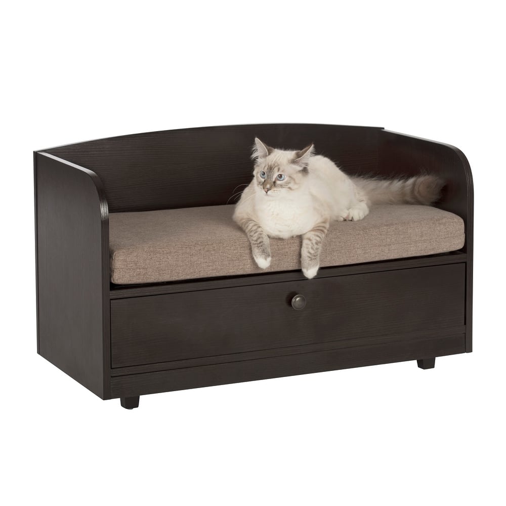 Studio Designs Paws & Purrs Pet Sofa Bed with Storage Drawer and Washable Cover Espresso/Sand