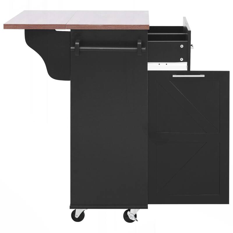 Kitchen Island with Drop Leaf, Kitchen Storage Island with Removable Side Racks, Two Drawers