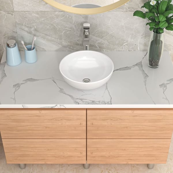 Tysun 16" Round Vessel Sink – Modern White Porcelain Ceramic Above-Counter Bathroom Lavatory Basin With Pop-Up Drain, 1-Year Warranty, Easy-Clean Glazed Surface
