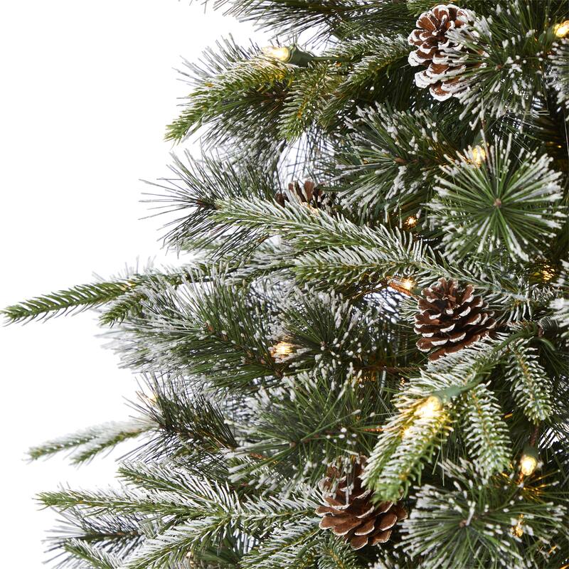 7.5' Snowed Tipped Clermont Pine Christmas Tree with 600 Clear LED - Green