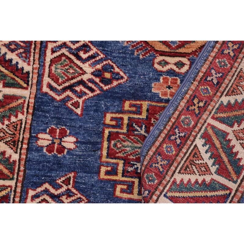 Southwestern Super Kazak Zion Blue/Beige Hand Knotted Wool Rug - 2'9'' x 3'8''