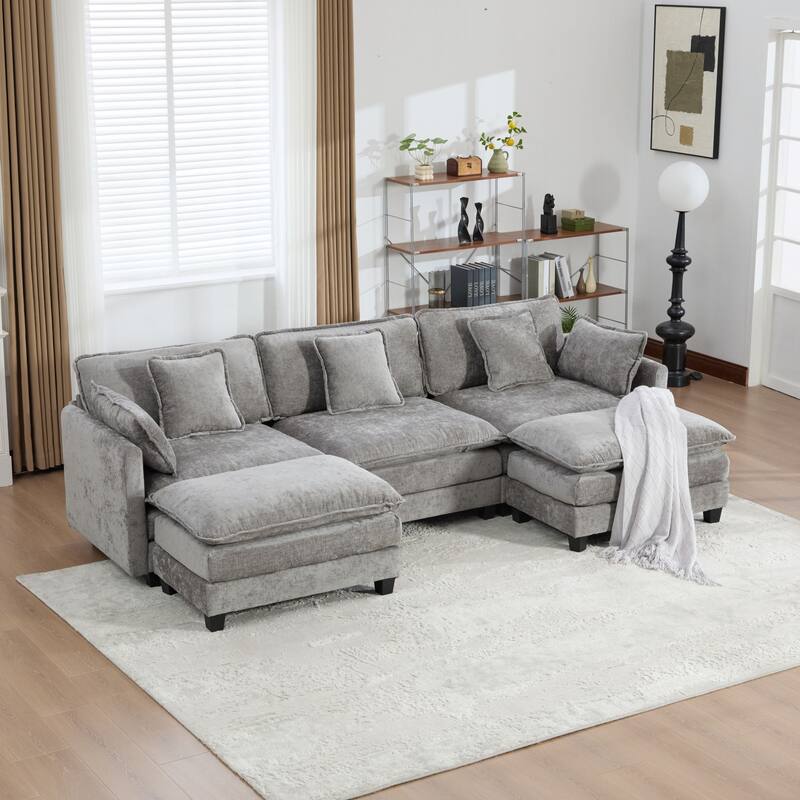 Roomfitters Large Upholstered 3-Seater Sofa with Plush Cushions and Pillows, Modern Cloud Couch for Living Room