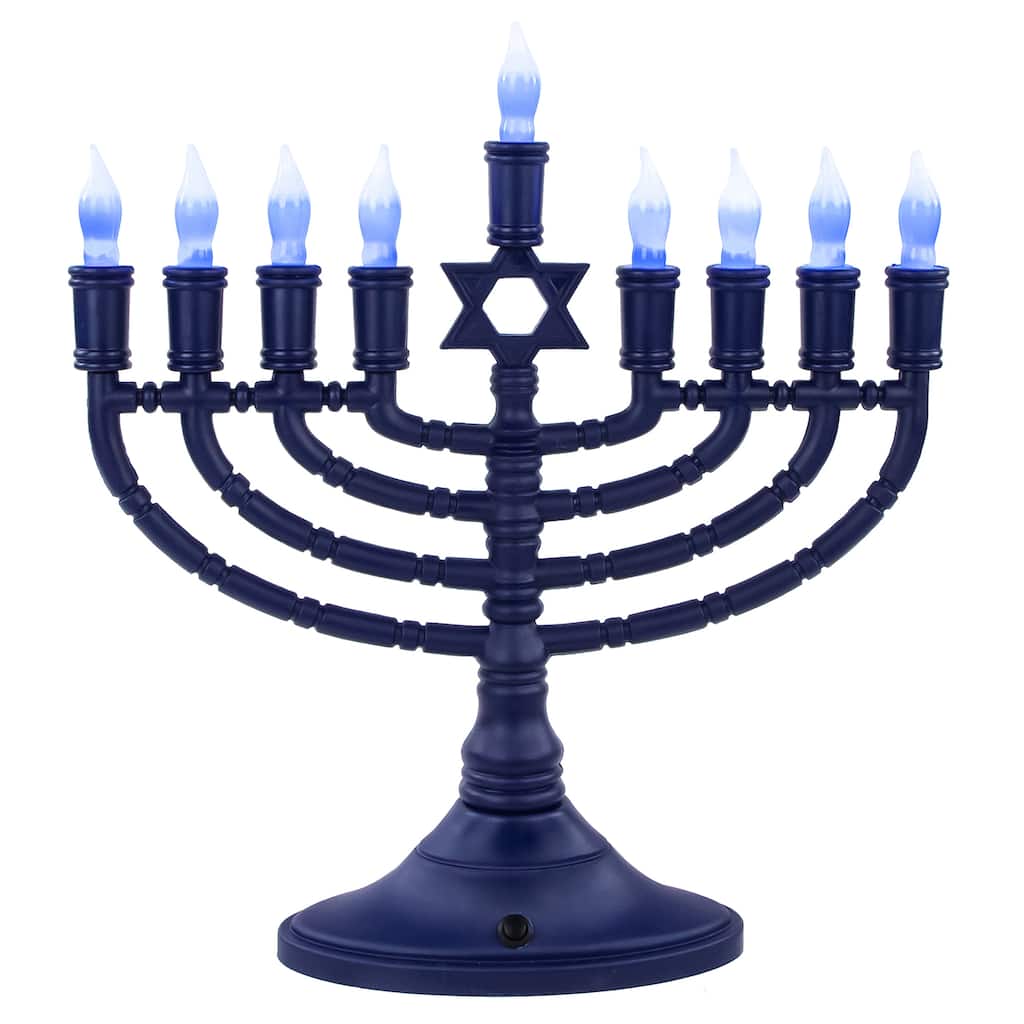 15" Premium Blue Large LED Electric Menorah with Sequential Lighting
