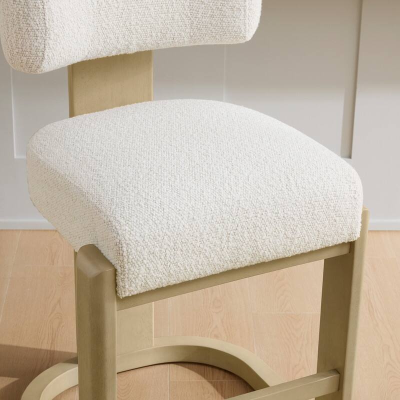 Spruce & Spring Arya Upholstered Boucle Counter Stool with Solid Wood Frame