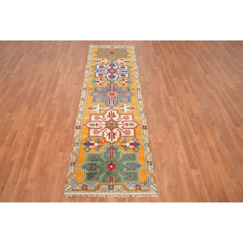 Hand Knotted Oriental 100% Wool Carpet Transitional All-Over Oranges & Rust Oushak Runner Rug - 8' 1'' X 2' 7''