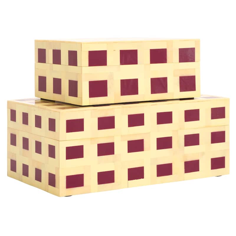 SAFAVIEH Home Sati Muted Yellow/Burgundy Resin Decorative Box Set of 2